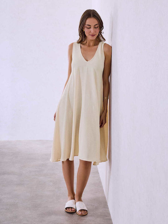 Celestino Women's Dress Monochrome Viscose Loose Fit Light Beige