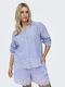 Long Sleeve Women's Blue Striped Denim Shirt