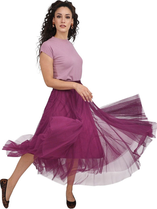High Waist Maxi Skirt with Purple Tulle