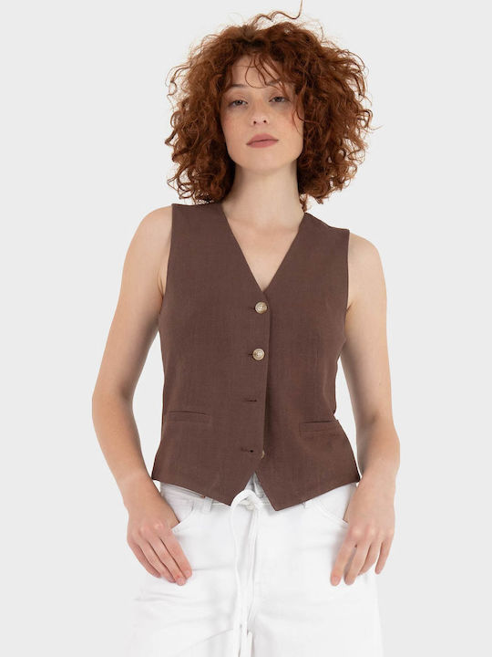 Only Brown Γυναικείο Γιλέκο