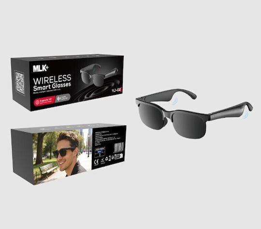Cycling Glasses Mlk+ Yj02 Smart Bluetooth YJ02-Black with Black Frame and Dark Lenses