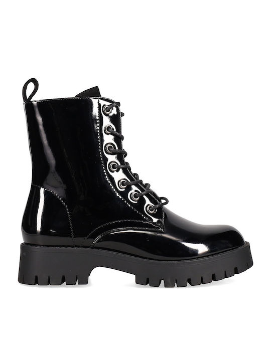 Women's Combat Boots in Black Patent Leather