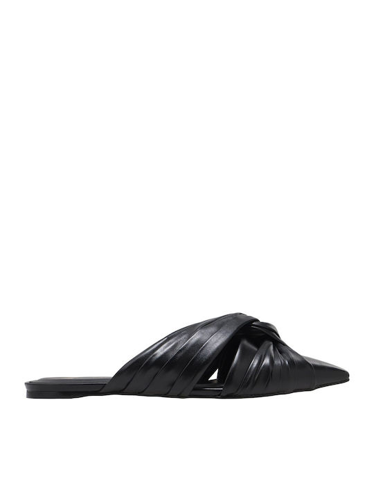 Flat Δερμάτινα Mules σε Μαύρο Χρώμα