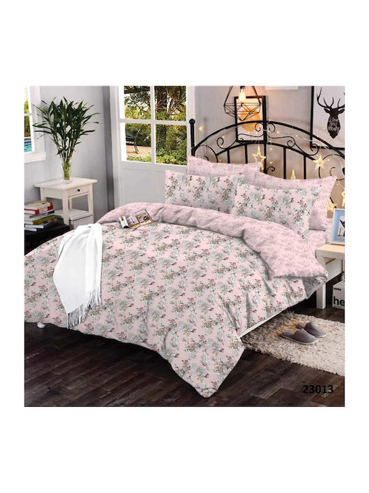 Marwa Cotton Duvet Cover Set 220x240cm Super King with 2 Pillowcases Pink