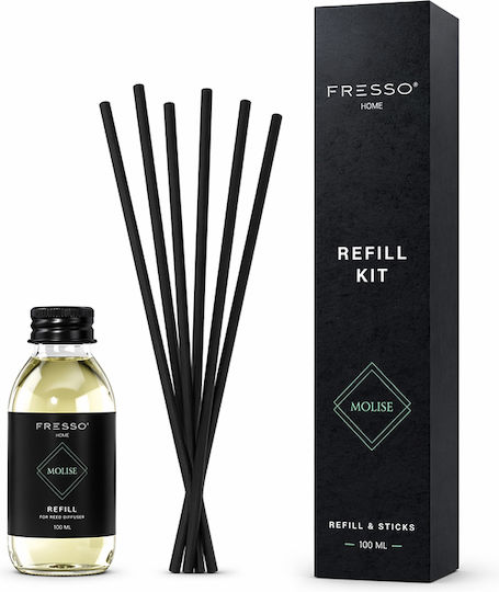 Fresso Κιτ Αναπλήρωσης Άρωμα Molise 100 Ml Premium Home Refill Kit 6 Μαύρα Στικ Fiberglass Αρωματικό Χώρου Reed Diffuser 1 Τεμ 390044/fre Fresso 5905979390044