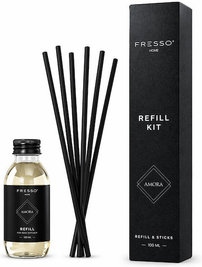 Fresso Amora Perfume Refill Kit 100 Ml Premium Home Fragrance 6 Black Fiberglass Sticks Reed Disseminator 1 Piece 390051/fre Fresso 5905979390051