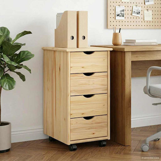 Office Storage Drawer from Solid Wood with Wheels Brown 65.5x34x39cm