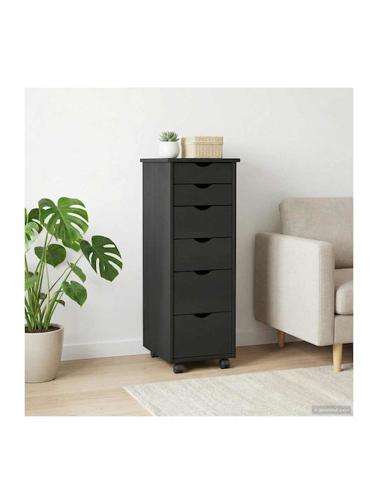 Office Drawer Made of Solid Wood with Wheels & Drawers Black 34x39x93.5cm