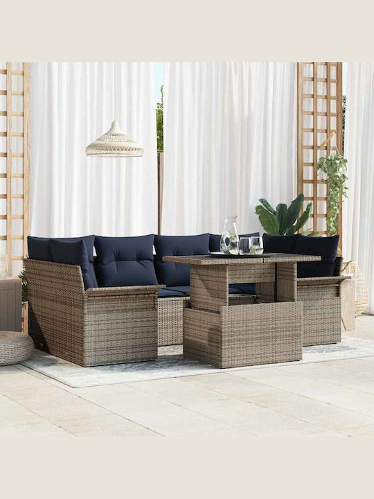 Garten- und Outdoor-Möbelsets 7 Stück Grau mit ...