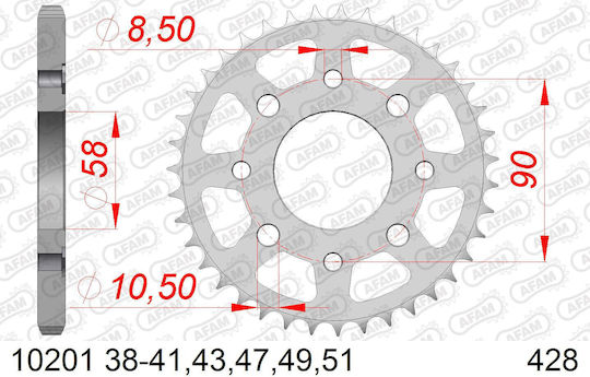 Afam Steel Rear Sprocket 428 Chain Code 10201-43