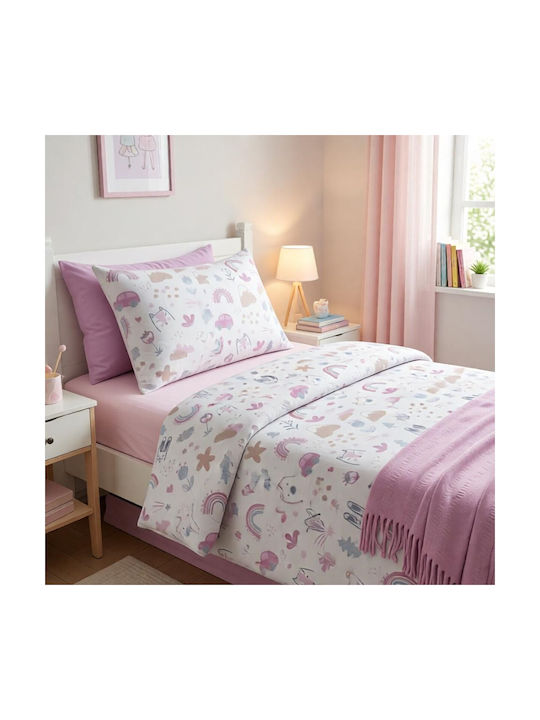 MayHome Double Sheet Set Cotton & Polyester Pink 200x240cm
