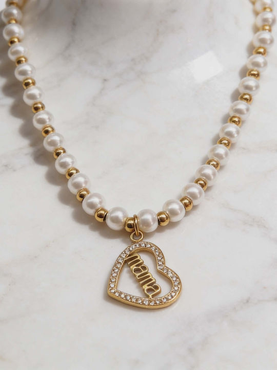 Mama Pearl Heart Necklace – Gold