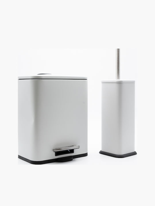 TnS Hotel Cubic Metallic Bathroom Brush and Trash Can Set Soft Close 5l White