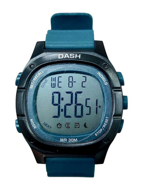 Digital Men's Battery Watch with Turquoise Rubber Strap
