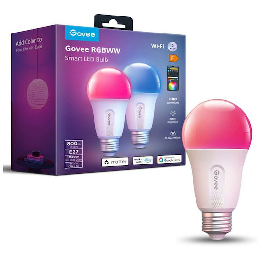 Govee Smart Λάμπες LED για Ντουί E27 RGBW 800lm 2τμχ