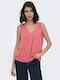 Women's Sleeveless Blouse with V-Neckline Coral