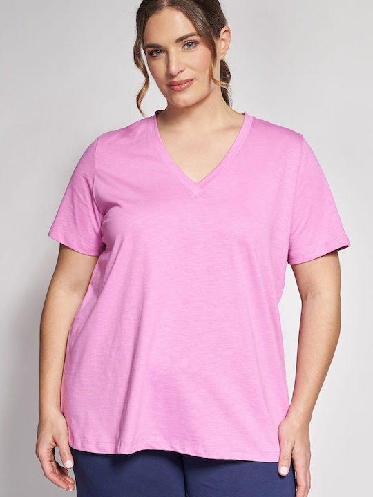 Bluza Damă Bumbac Mâneci Scurte cu Decolteu în V Flama