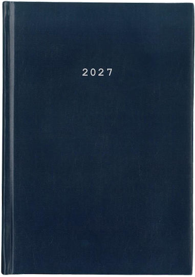 Next Дневна Адженда Basic 2027 Синя Кожена 12x17см