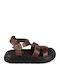 Leder Damen Flatforms Gladiator Braun