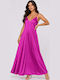 Summer Maxi Dress for Wedding Christening Satin Fuchsia