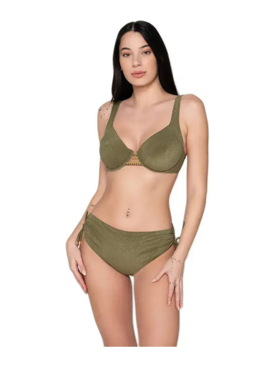 Luna Slip Bikini Talie Înaltă Kaki