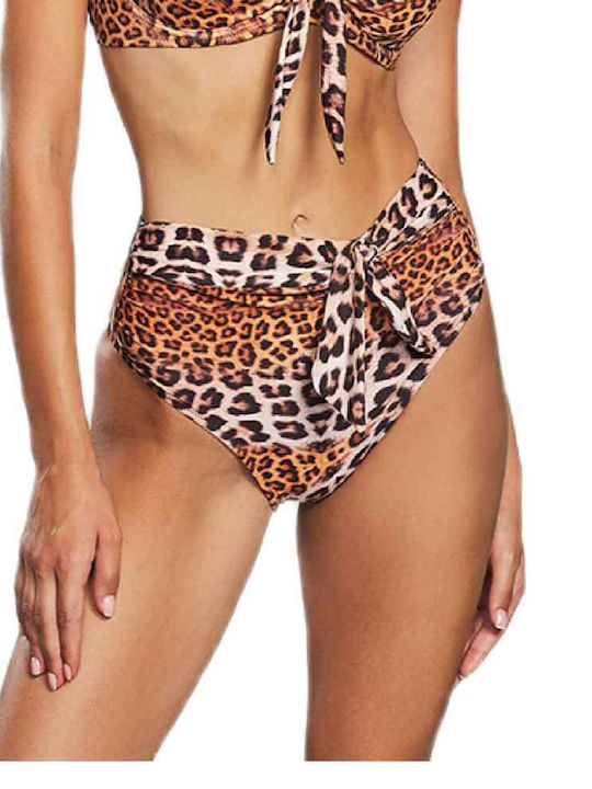 Slip Bikini Inferioare Talie Înaltă Maro Și Nuanțe Bej