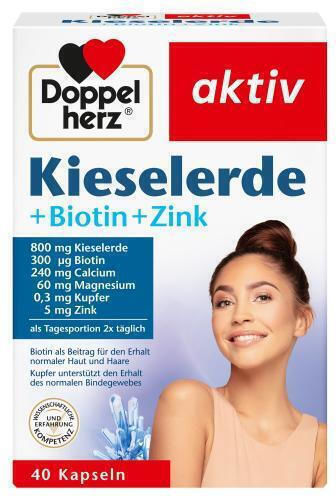 Doppelherz Kieselerde + Biotină + Zinc 800mg Supliment pentru Păr, Piele și Unghii Sănătoase 40 capsule