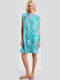 Ble Resort Collection Women's White/Light Blue Beach Caftan With Turquoise Details