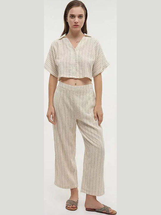 Long Sleeve Women's Shirt Beige Striped