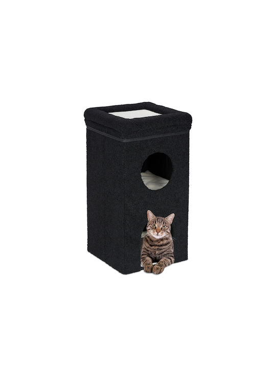 Relaxdays Set De Joacă Pentru Pisici 40 X 40 X 76 Cm Pliabil 2 Perne Detasabile Poliester 2 Nivele Negre