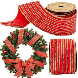 Ribbon Gold Stripes 6.3cmx3m Red Golden