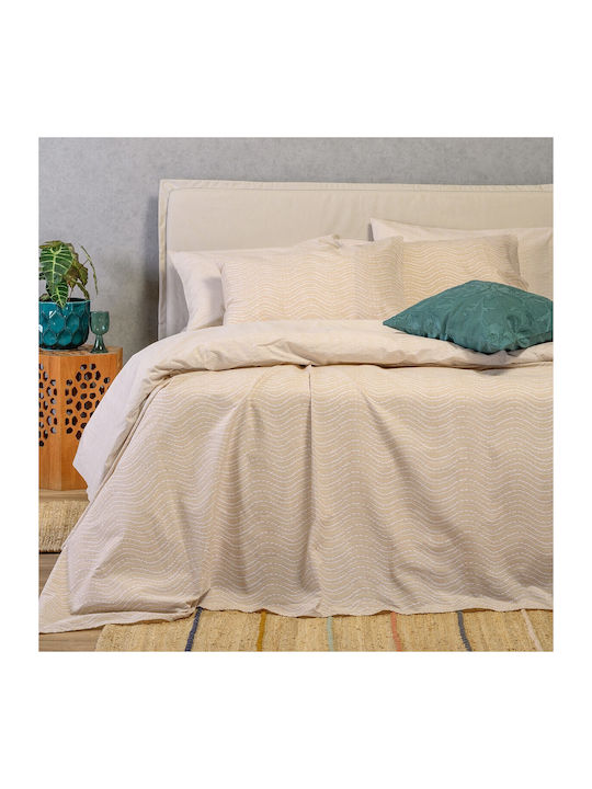 24home.gr Ultra Line Melinen Σετ Σεντόνια Μονά με Λάστιχο 100x200+32εκ. Beige (3τμχ)