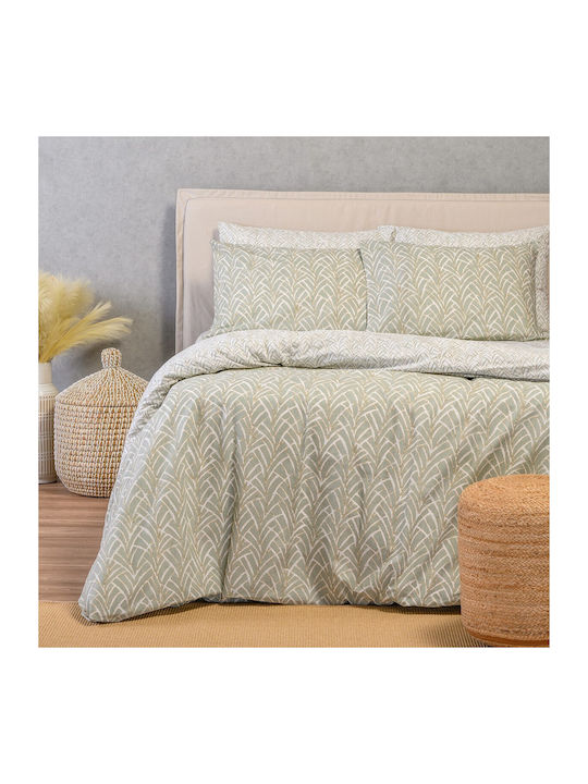 24home.gr Ultra Line Melinen Set Bed Sheets for Single Bed with Rubber Hugger 100x200+32cm Coral Aqua (3 Pieces)