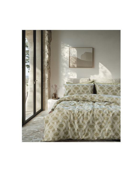 Lino Home Loomo Single Bed Sheets Set With Rubber Hugger 110x200+32cm Loomo Olive 3 Pieces