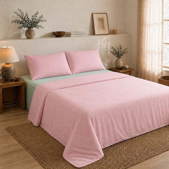 Oxford Home Set Bed Sheets Double 240x260cm Pink Mint (4pcs)