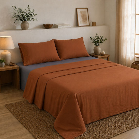 Oxford Home Set Bed Sheets Super-Double 240x260cm Terracotta Gray 4pcs