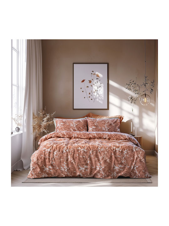 Lino Home Cotton Duvet Cover Set 230x250cm Extra Large with 2 Pillowcases Celestia Terracotta