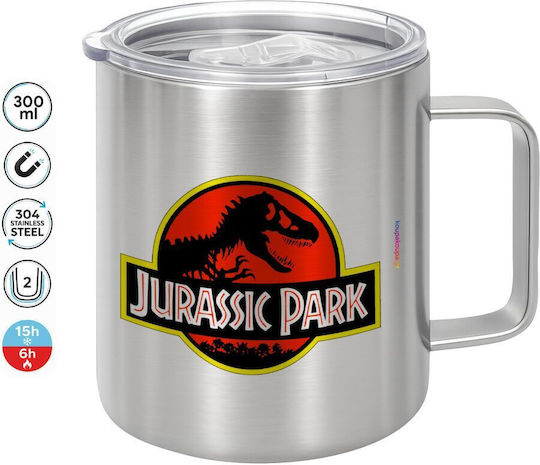 Koupakoupa Jurassic Park Metallic Mug with Lid Brown 300ml KP 12296 Metal Mug Big