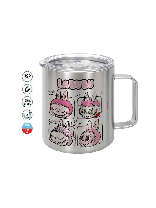 Koupakoupa Labubu Pink Metallic Mug With Lid 300ml