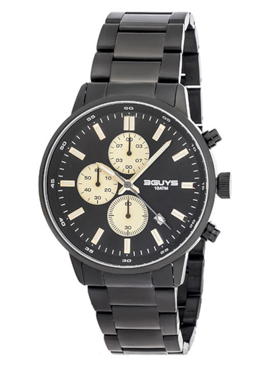 3Guys Men's Chronograph Battery Watch with Black Metal Bracelet