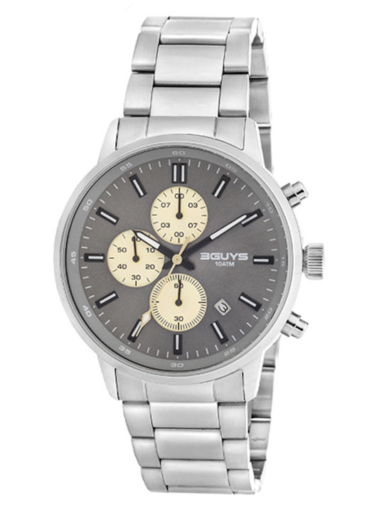 3Guys Men's Chronograph Battery Watch with Silver Metal Bracelet