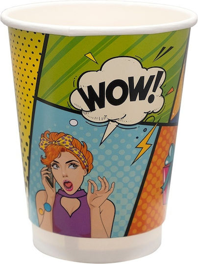 Tefaco Pahar de Unică Folosință din Hârtie cu Perete Dublu Multicolor 360ml 25buc