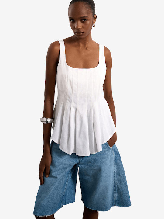 Topshop Damen Sommer Leinen Ärmellose Weiße Bluse