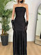 Καλοκαιρινό Maxi Φόρεμα για Γάμο / Βάπτιση Strapless με Δαντέλα Μαύρο