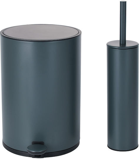 Sidirela Metallic Bathroom Brush and Trash Can Set Soft Close 6L Gray