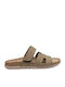 Leder Damen Anatomisch Beigen Flache Sandalen
