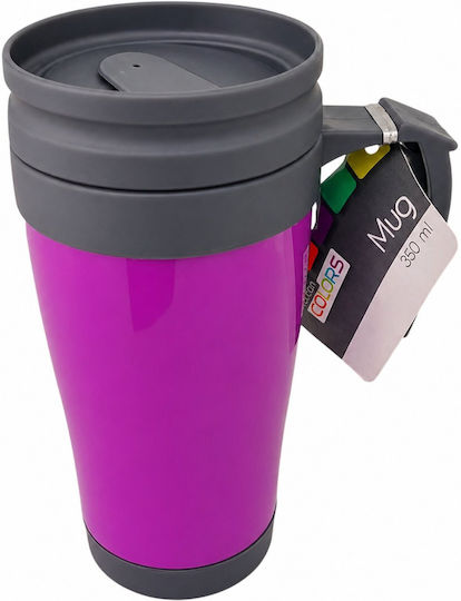 Plastic Thermos Glass 350ml Purple with Handle
