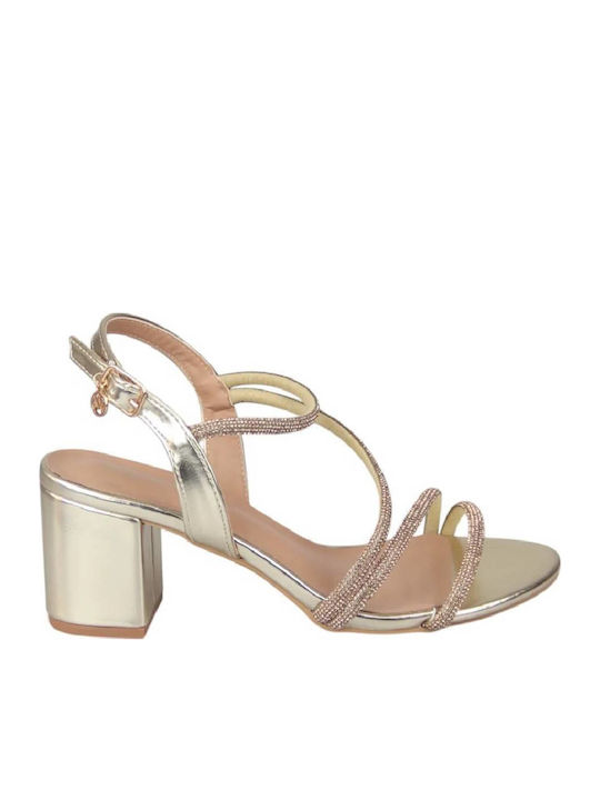 Damen Sandalen mit Strass Gold Leder