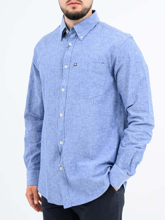 Long Sleeve Linen Shirt in Regular Fit Indigo