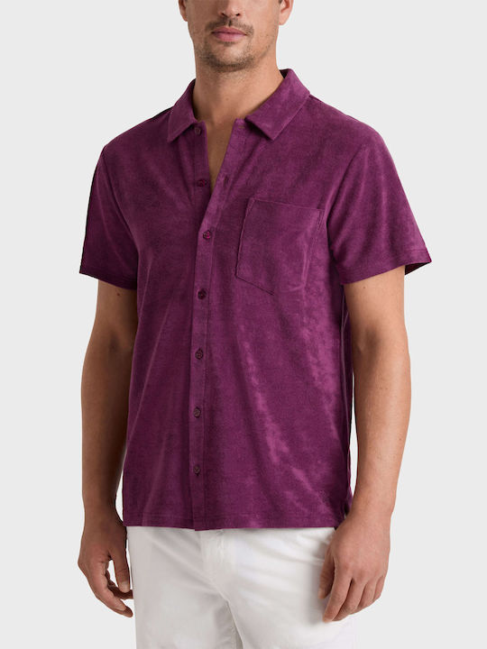 Short Sleeve Cotton Shirt in Regular Fit Burgundy